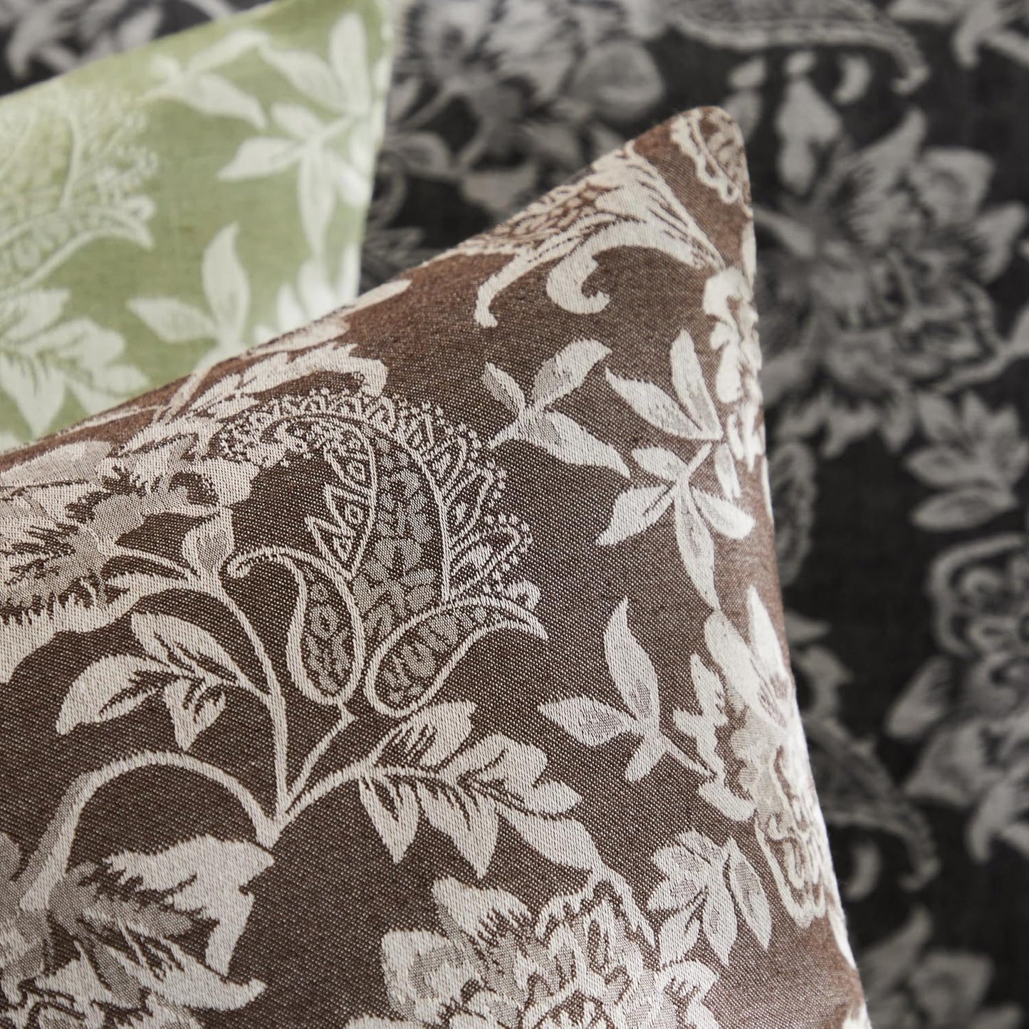 Floral Jacquard Throw Pillow Covers Set of 2, Background/Chocolate 24x24 Inch, Farmhouse Decorative Cotton Dark Brown Cushion Covers for Sofa Bed Living Room Home Decor