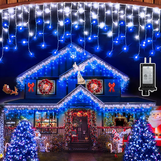 1620 LED Christmas Outdoor Lights with 360 Drops, 164ft Hanging Curtain Lights with 8 Modes Timer & Memory, Waterproof Christmas Fairy Lighs for House Holiday Wedding Christmas Decor Blue & Cool White