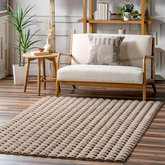 nuLOOM Jeni Checkered 6 Square Machine Washable Area Rug for Living Room Bedroom Dining Room Kitchen, Taupe