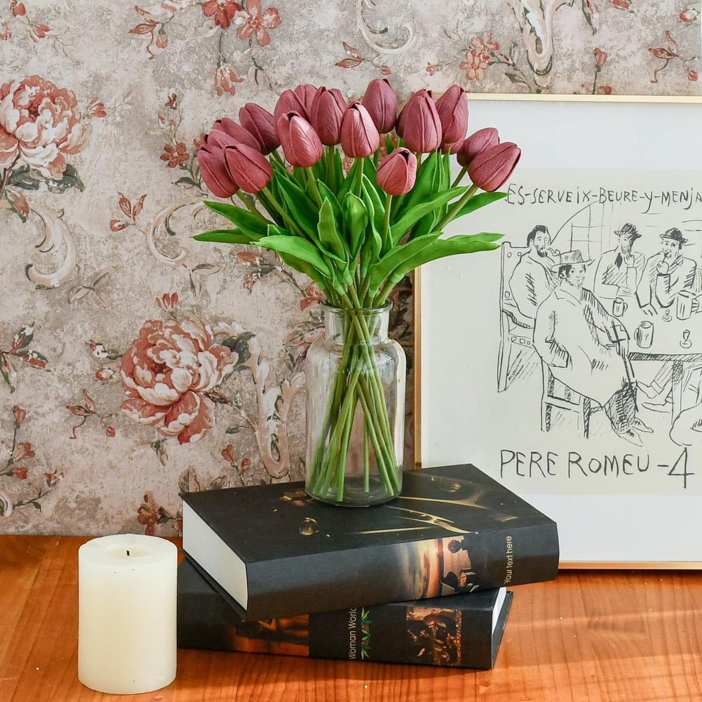 Mandy's Artificial Tulips 20 Stems Mauve PU Faux Flowers for Wedding Home Decor 13.5 Inch