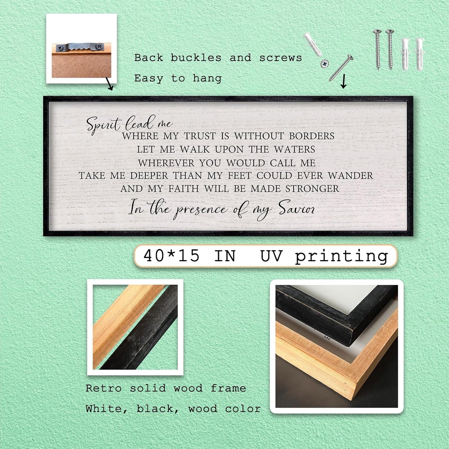 LuZhiQiang Spirit Lead Me Wall Art Decor 40"x15" Christian Scripture Sign Large Inspirational Quote Bible Verse Hanging Wooden Framed (Black)