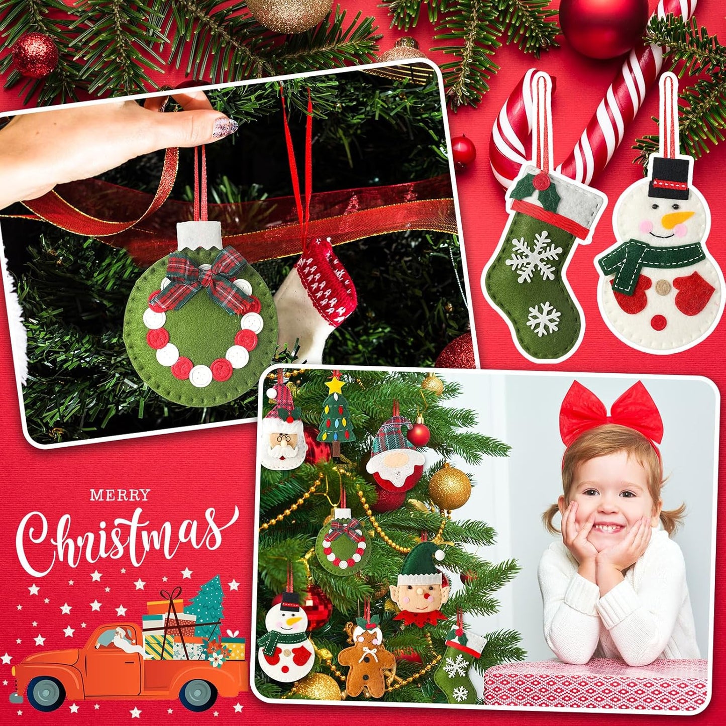 Skylety 8 Pieces 3D Christmas Tree Ornaments Set Felt Santa Snowman Candy Cane Ornament, Stocking, Gnome Decoration(Snowman)