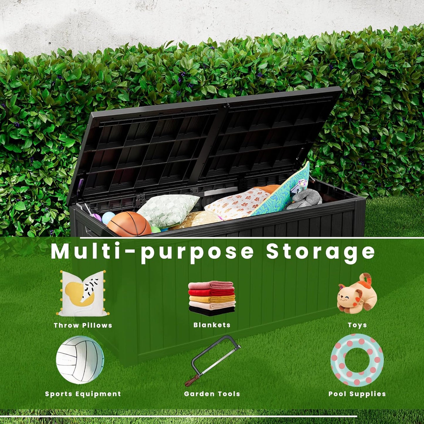 180 Gallon Double-Wall Resin Deck Box - Lockable Waterproof Outdoor Storage Box, 1000lbs Capacity & Doubles as Seating for Patio Furniture, Garden Tools, Pool Accessoriess (Black)