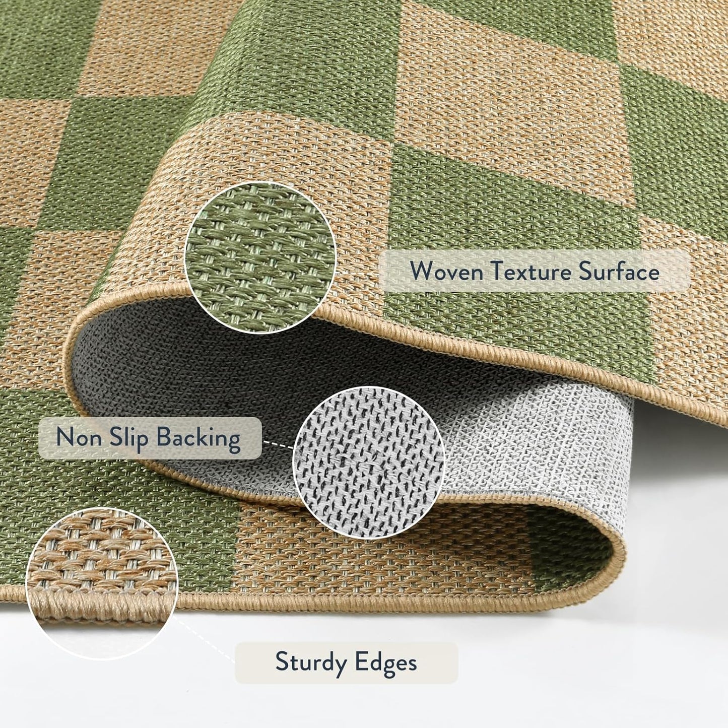 Lahome Checkered Entryway Runner Rug, 2x8 Green Washable Rug Runners for Hallway Non Slip, Farmhouse Indoor Outdoor Non Shedding Kitchen Mats for Floor Porch Balcony