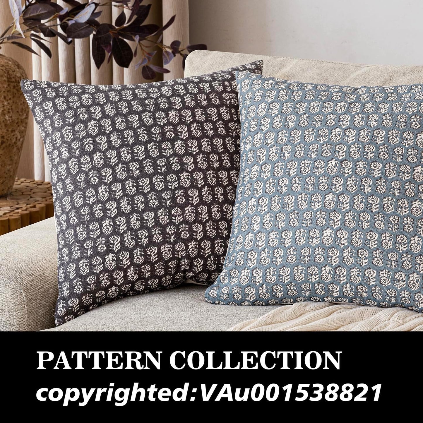 Foindtower Set of 2 Decorative Vintage Floral Print Throw Pillow Covers Neutral Modern Farmhouse Cushion Covers Boho Home Decor for Sofa Couch Chair Bedroom Living Room Outdoor,20×20 Inch,Black