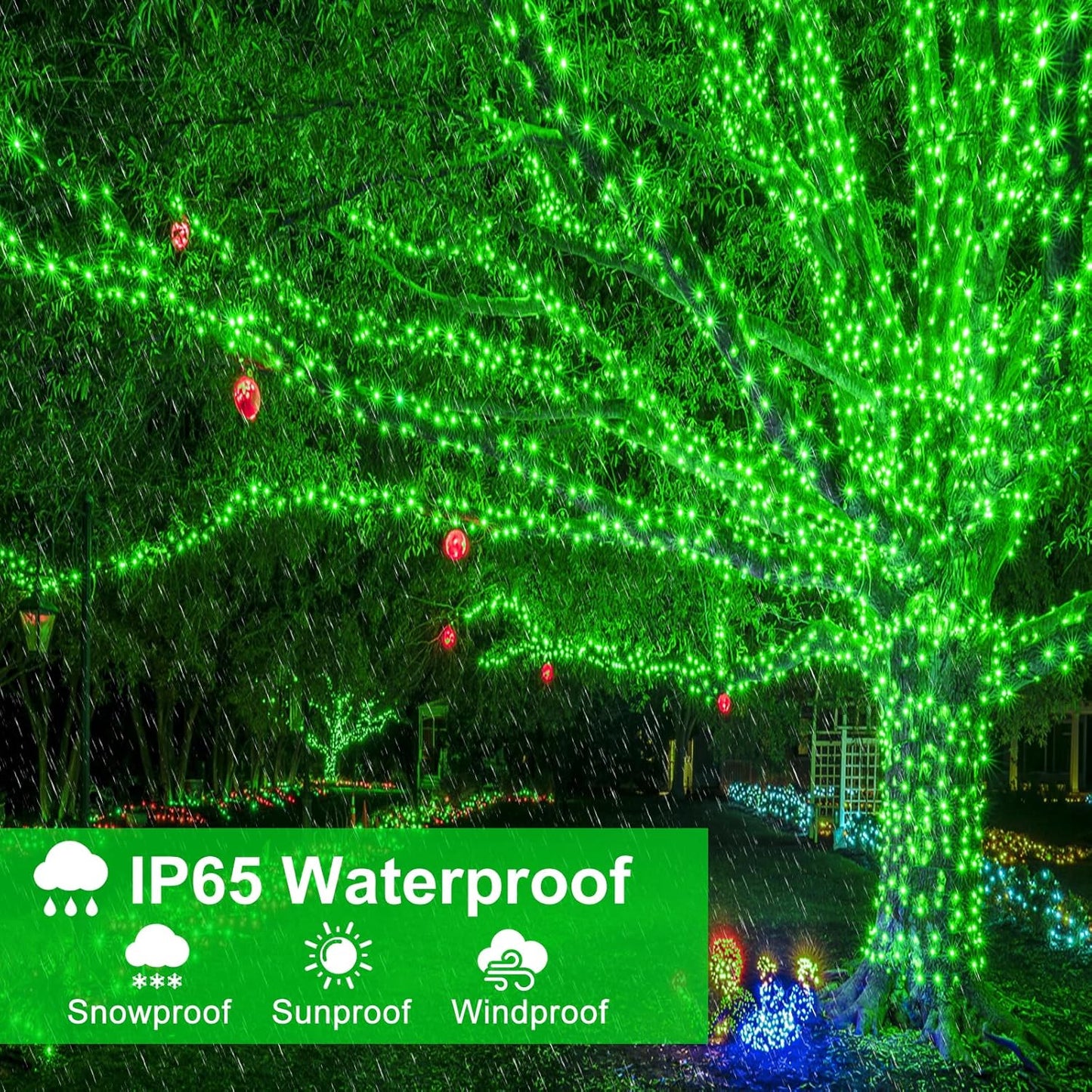 100FT 300 LED Christmas Lights Outdoor, Green Christmas String Lights with 8 Modes, Waterproof Twinkle Tree Lights Green Wire for Patio Indoor House Garden Party Holiday Decorations