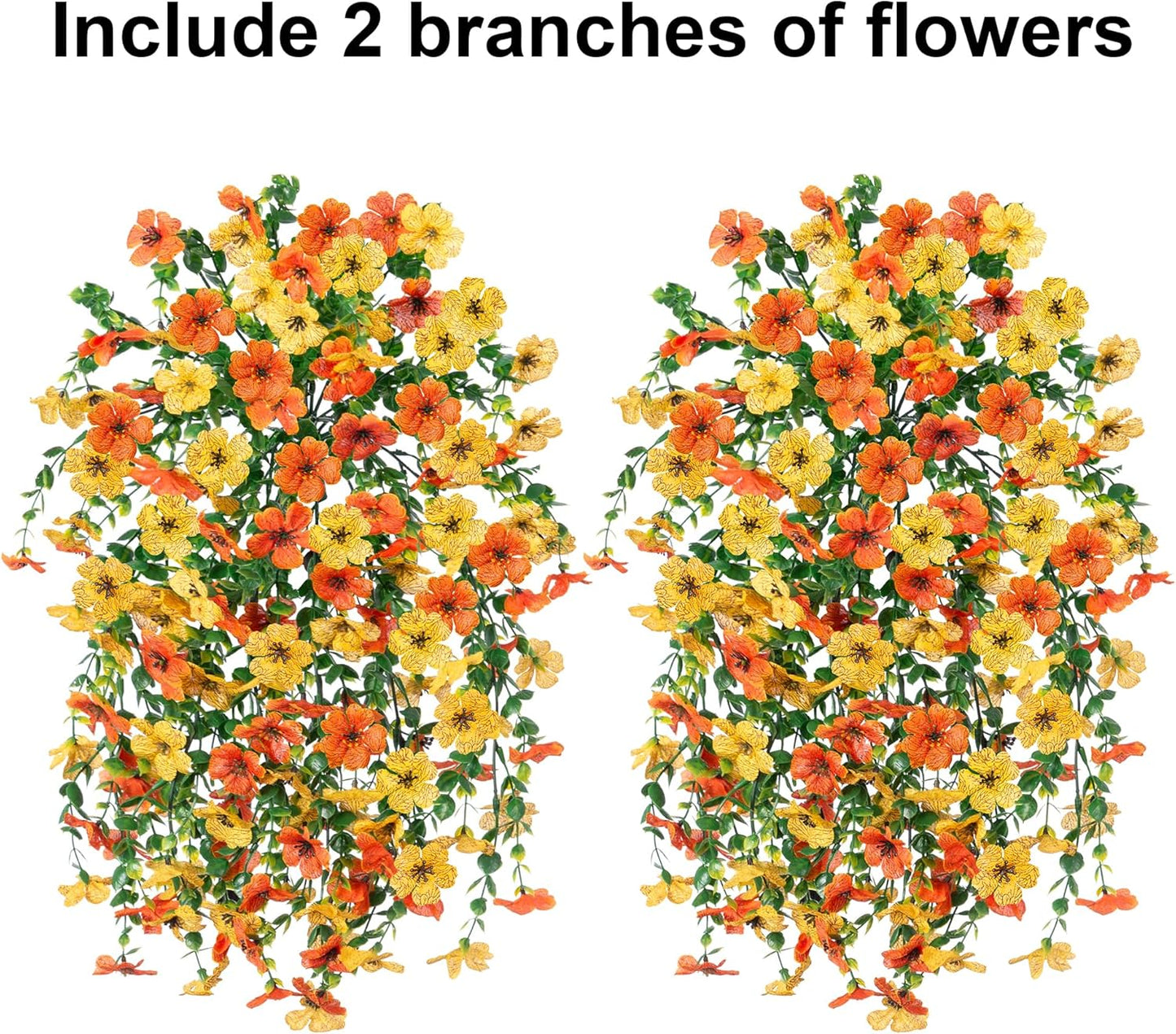 INSPRING Artificial Flowers for Outdoors Fake Mums Hanging Plants Decor, 2Pcs Silk Daisy with Eucalyptus UV Resistant Look Real Trailing Vines for Planter Front Door Patio Yard, OrangeYellow