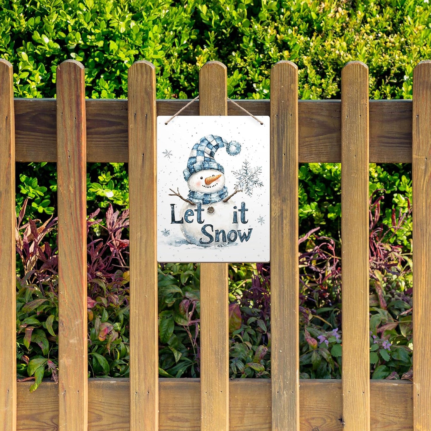 Winter Snowman Hanging Wooden Signs 12x6, Let It Snow Signs, Winter Wall Decor, Winter Door Decor, Blue Snowman Winter Snowflakes Home Room Office Hanging Wall Decor