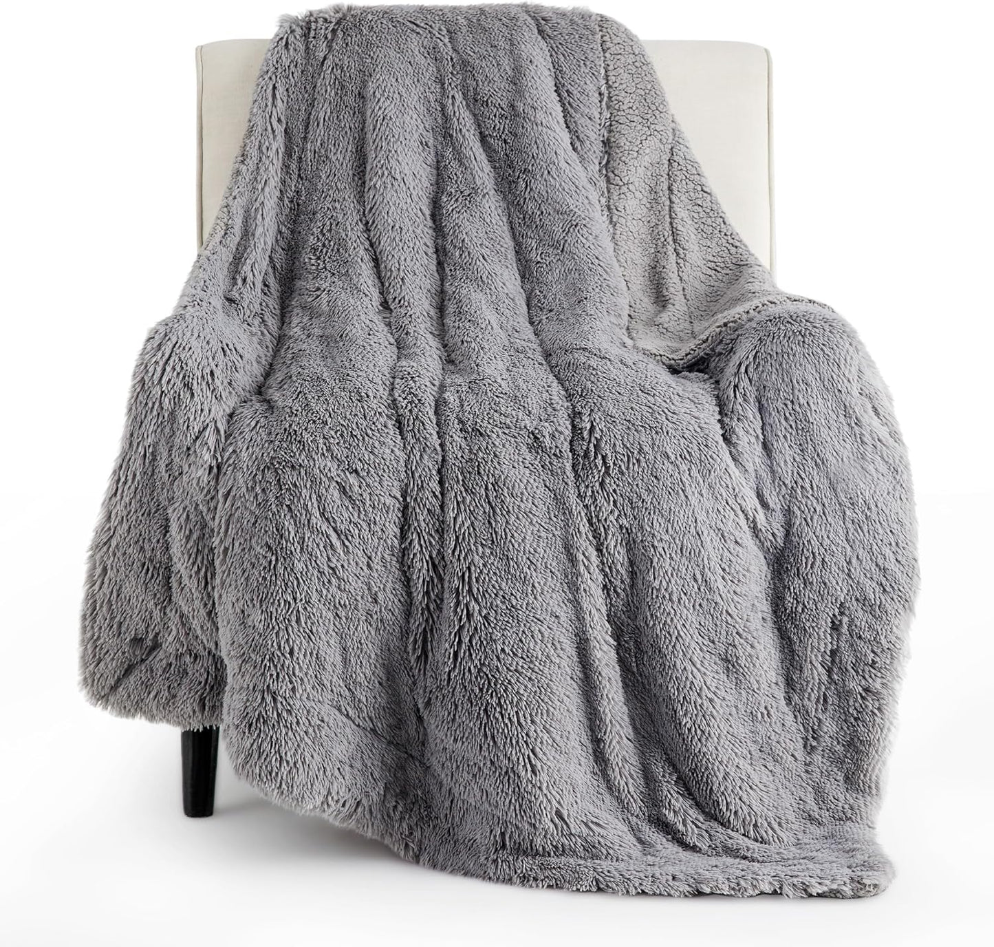 Bedsure GentleSoft Fluffy Grey Throw Blanket, Grey Decor Cozy Gifts for Women Men, Soft Sherpa Fleece Fuzzy Plush Thick Warm Minky Faux Fur Throw Blanket for Couch Bed Sofa, Gray Gifts for Dad, 50x60