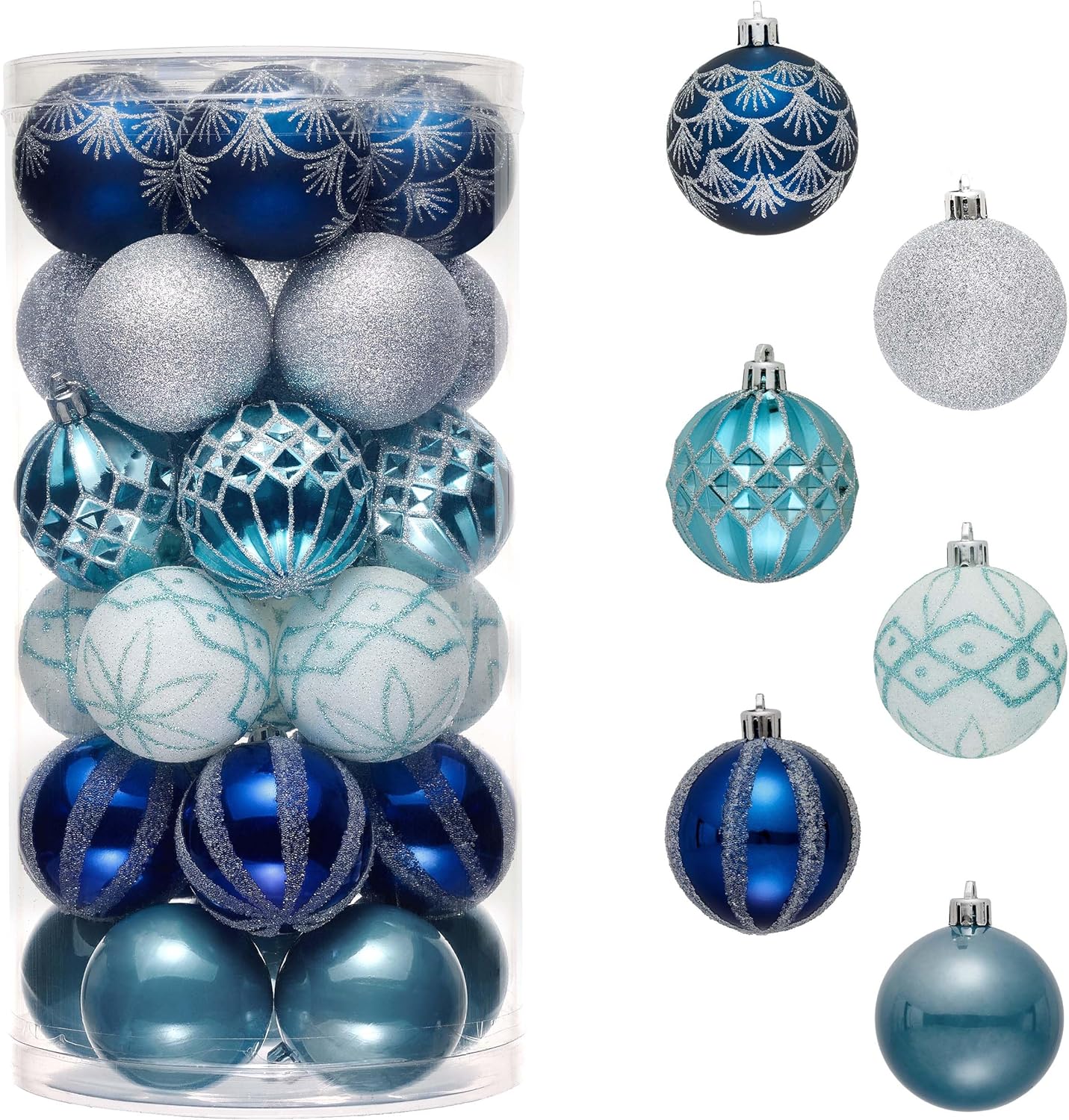 Valery Madelyn Christmas Ornaments Set, 30ct 2.36 Inches Navy Blue and Silver Shatterproof Christmas Tree Decorations Ball Ornaments Bulk, Elegant Hanging Ornaments for Xmas Holiday Party Decor