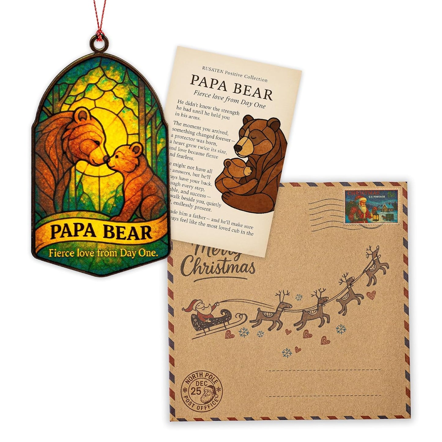 Best Papa Gifts, Best Dad Ever, Christmas Ornament 2025, Suncatcher Effect Stained Glass Window Hanging, Car Hanging Accessories