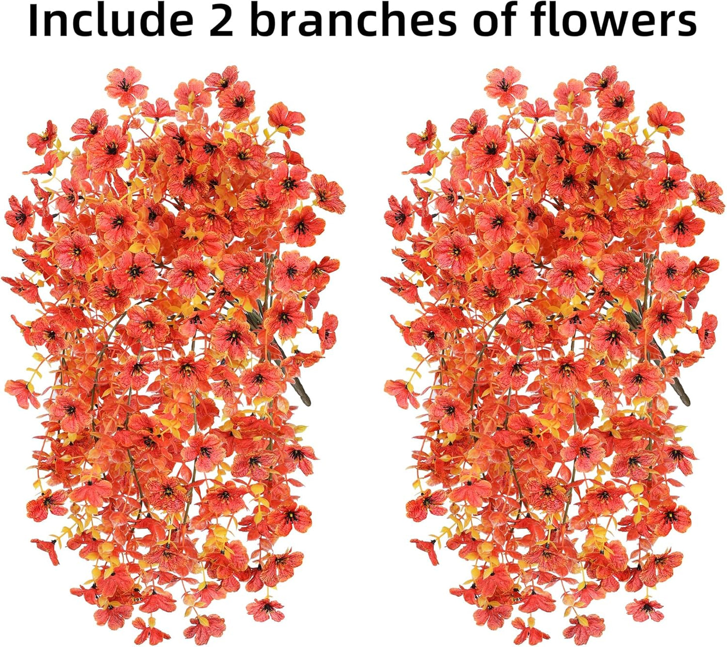 INSPRING Fall Artificial Flowers for Outdoors Fake Silk Flower, 2Pcs Red Orange Daisy Autumn Decor, Realistic Hanging Decoration Plants, UV & Fading Resistant for Porch Patio Balcony Planter