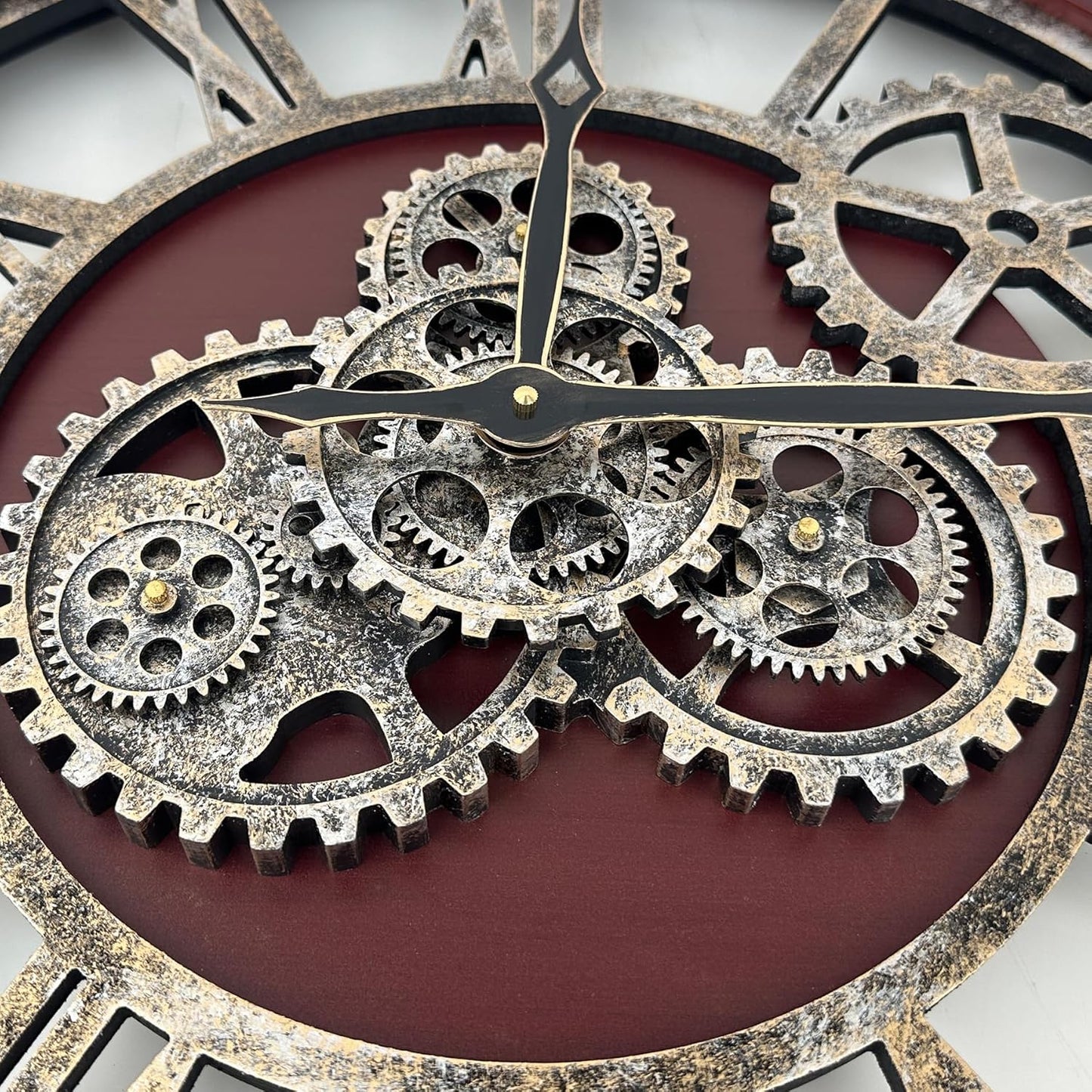 The B-Style Large Wall Clock 24 inch Moving Gear Wall Clock Oversized Vintage Farmhouse Wall Clocks for Living Room Decor Rustic Industrial Wood Clock (Walunt Wood and Bronze)