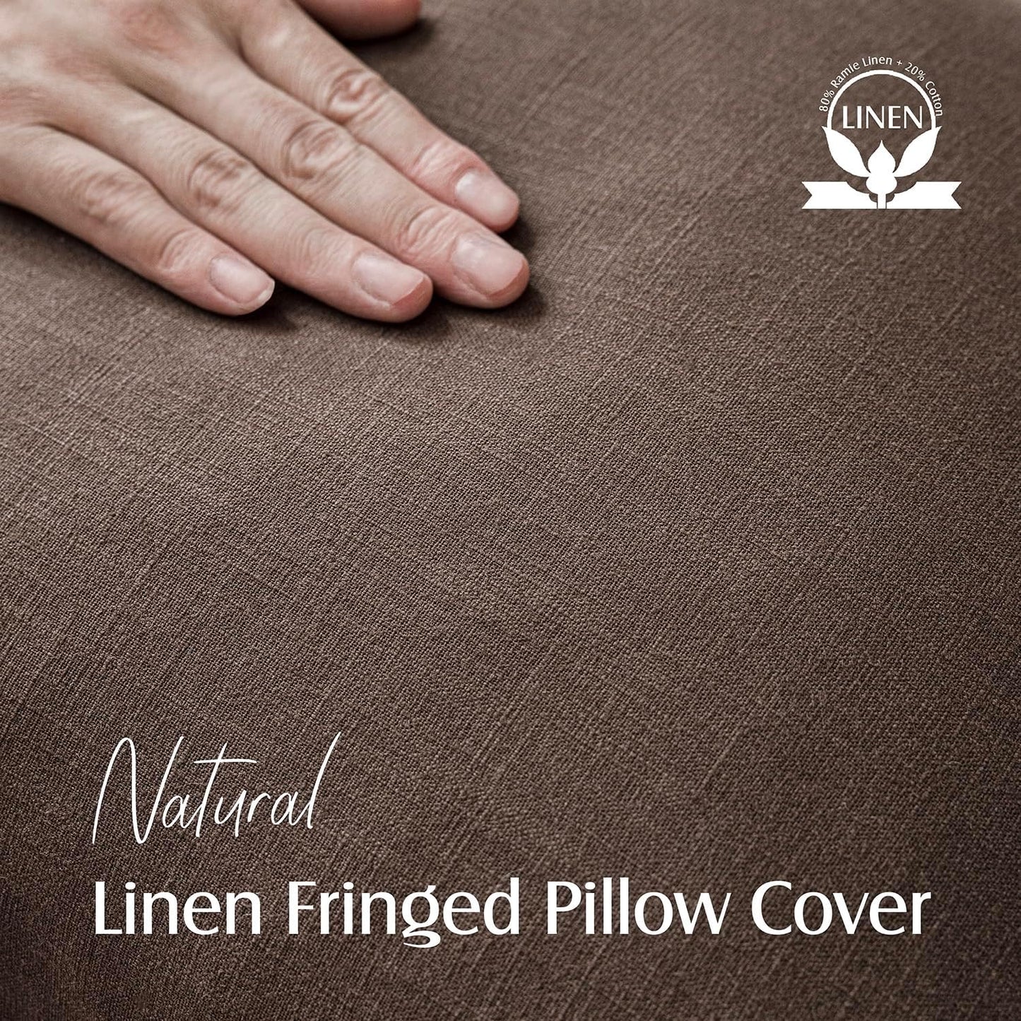 Foindtower Set of 2 Decorative Linen Fringe Throw Pillow Covers Boho Farmhouse Cushion Cover with Tassels Soft Accent Pillowcase for Couch Sofa Bed Living Room Home Decor,18×18 Inch,Reddish Brown