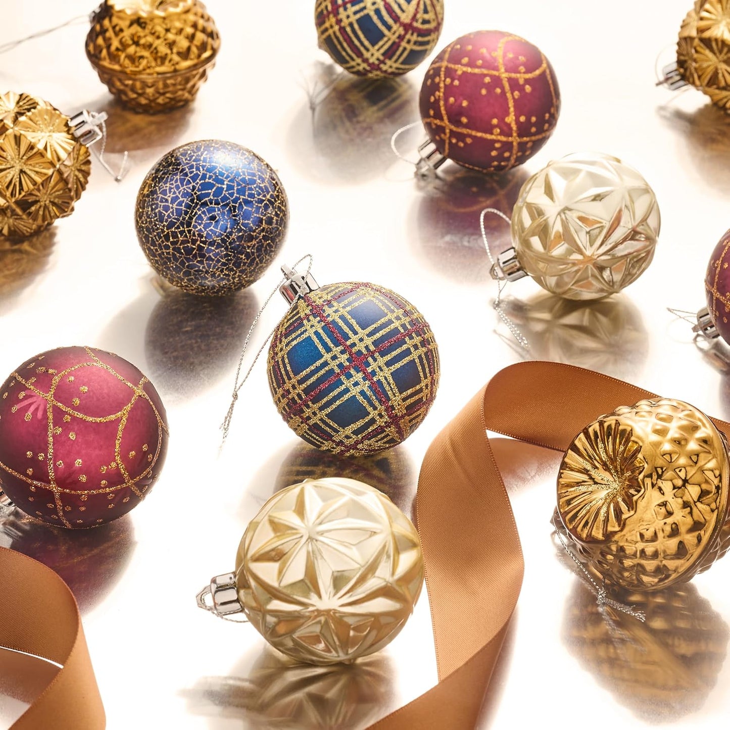 Valery Madelyn Ornaments for Christmas Trees, 9ct 2.36 Inches Bronze Copper Gold and Purple Shatterproof Christmas Tree Decorations, Luxury Hanging Ball Ornaments for Xmas Holiday Party Decor