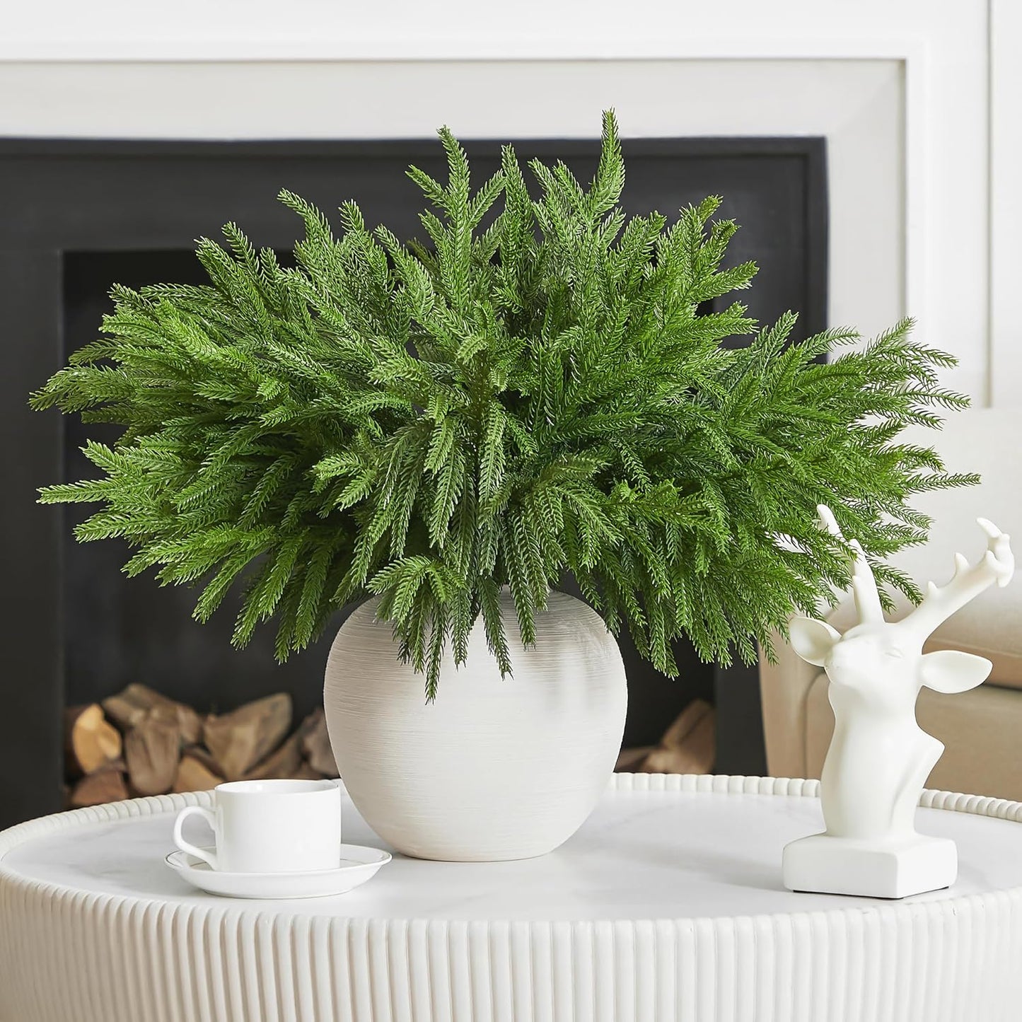 WeGuard 32 Pcs Real Touch Artificial Norfolk Pine Branches, 18 Inches Faux Cedar Pine Stem Fake Christmas Greenery Picks for Vase DIY Garland Wreath Christmas Decor Home Decor