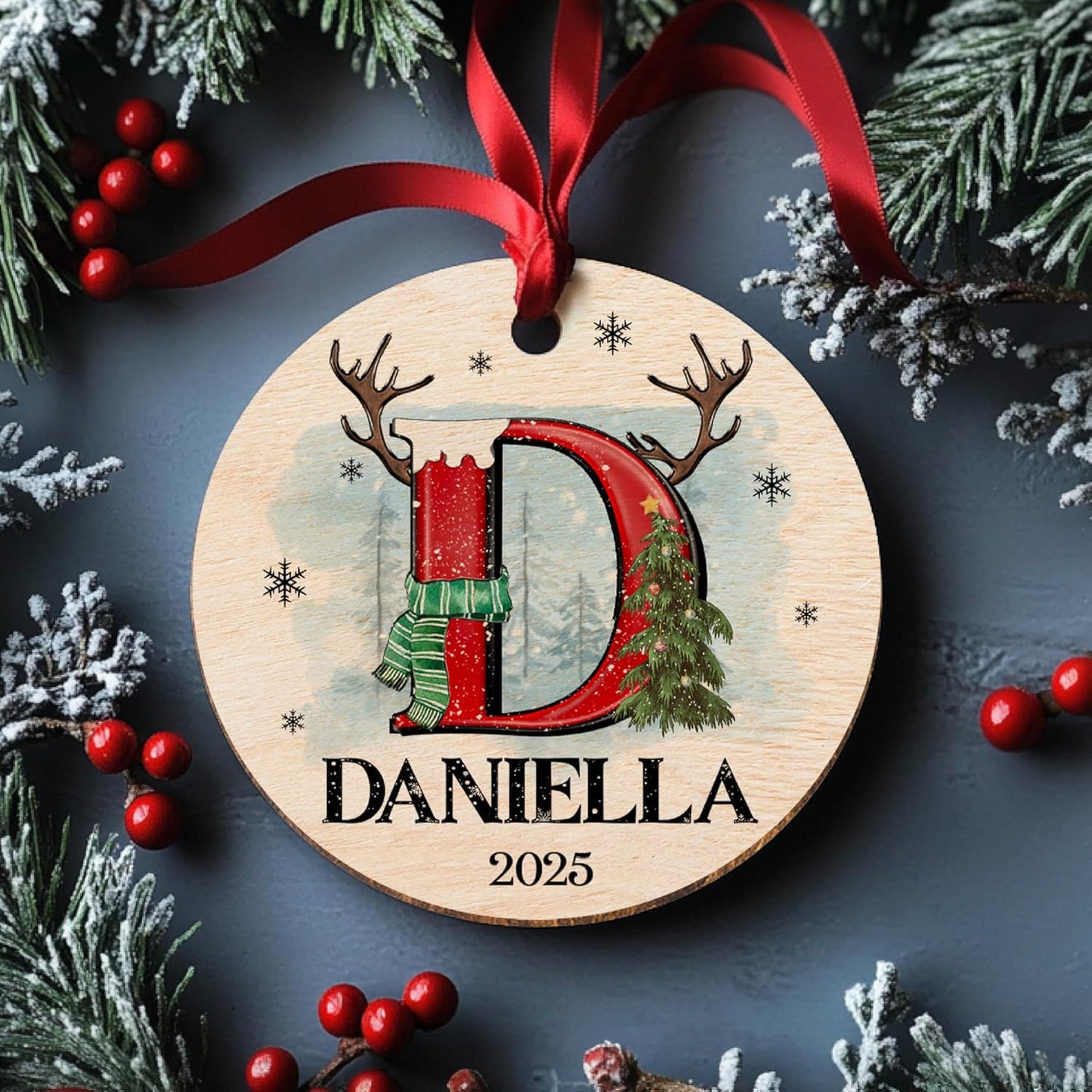 Personalized Christmas Ornaments 2025 - Custom Ceramic Initial & Name Tree Decor - Monogrammed Holiday Keepsake with Letter, Name & Year for Family & Friends