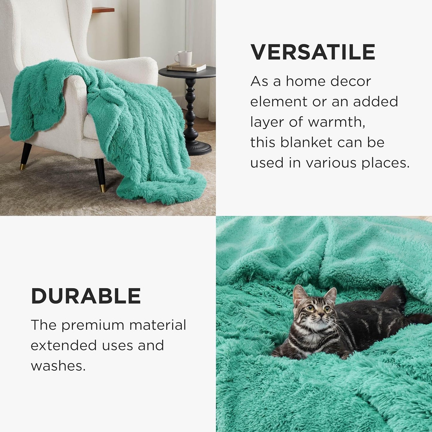 Bedsure GentleSoft Fluffy Aruba Blue King Size Blanket for Bed, Thick Soft Sherpa Faux Fur Fleece Bedding Fuzzy Plush Winter Warm Heavy Big Large King Blanket, Cozy Blue Gifts for Men Women, 108x90