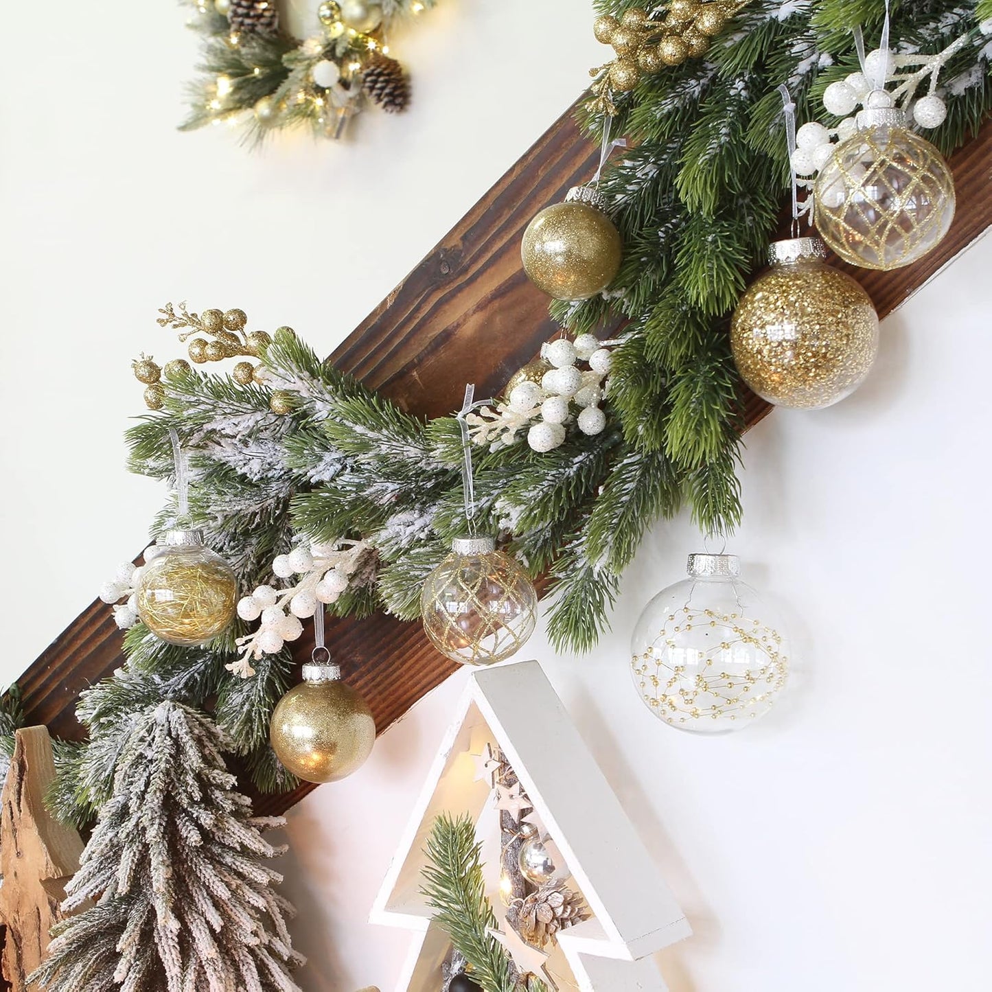 Sea Team Shatterproof Clear Plastic Christmas Ball Ornaments Decorative Xmas Balls Baubles Set with Stuffed Delicate Decorations (100mm/3.94 inch 16-Pack, Gold)