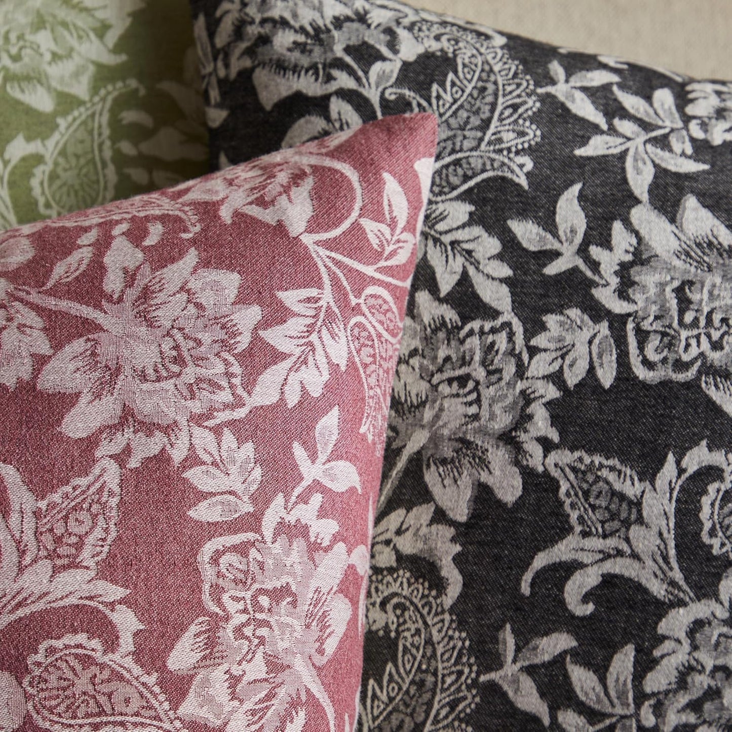 Floral Jacquard Lumbar Throw Pillow Covers Set of 2, Background/Charcoal 12x20 Inch, Farmhouse Decorative Cotton Dark Grey Cushion Covers for Sofa Bed Living Room Home Decor