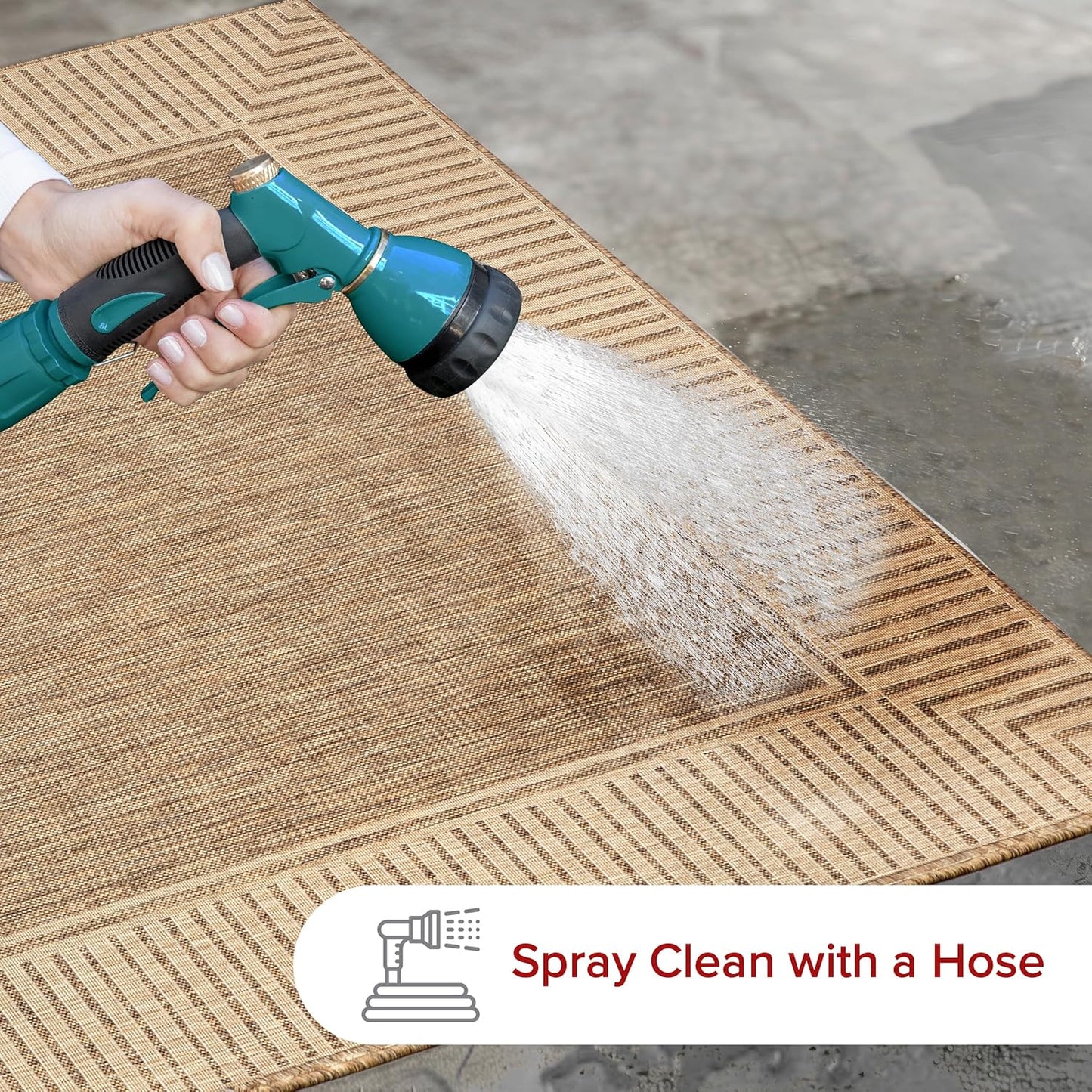 nuLOOM 9'6" x 12' Outdoor Area Rug, Casual Design With Striped Border, Stain Resistant, Highly Durable, For Patio, Balcony, Bedroom, Living Room, Dining Room, Bathroom, Light Brown