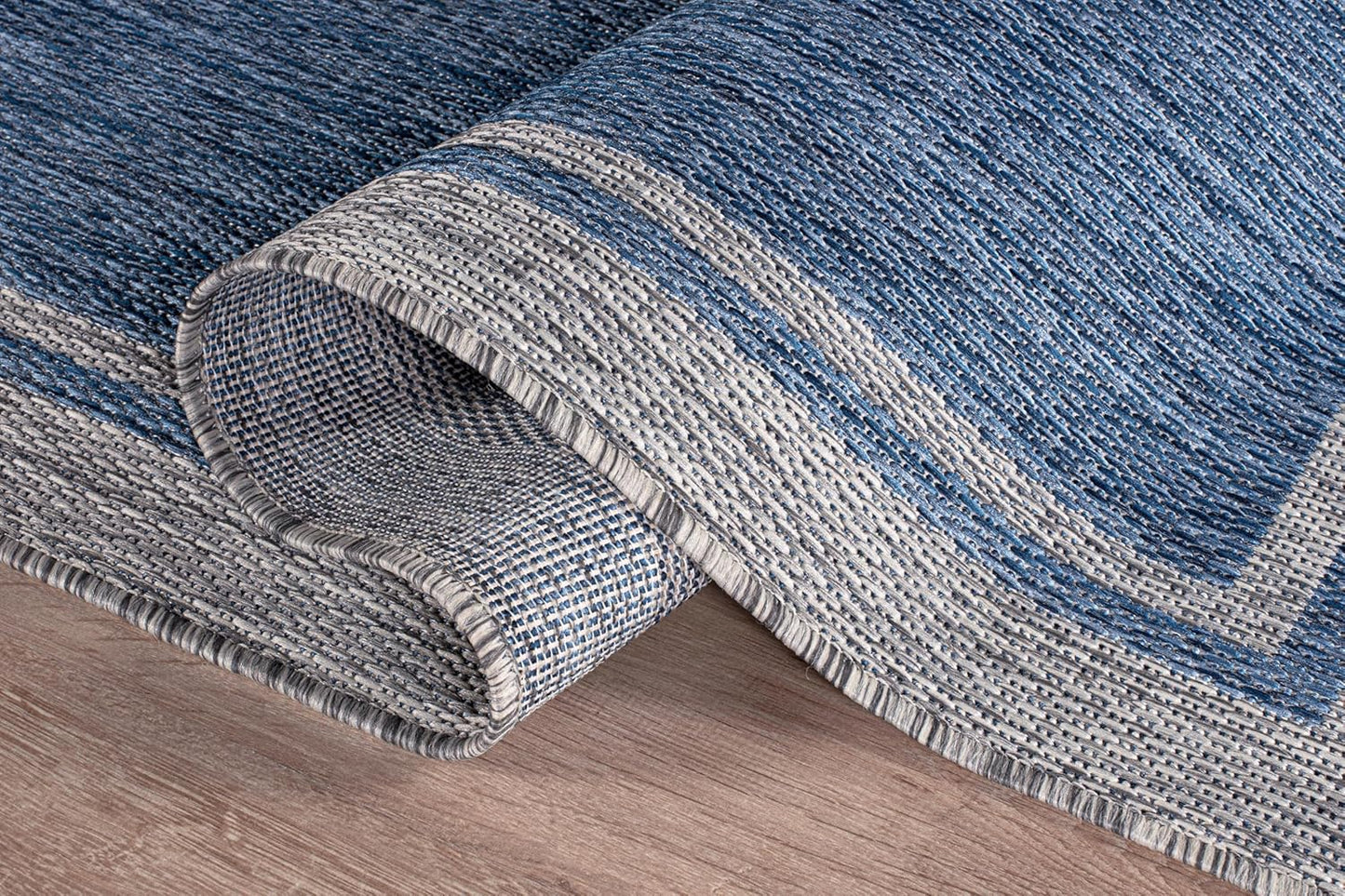 CAMILSON Outdoor Rug, 5x7 Bordered Navy Blue Gray Modern Area Rugs for Indoor and Outdoor Patios, Porches Waterproof Washable Porch Deck Outside Carpet (Bordered Navy, 5 x 7)