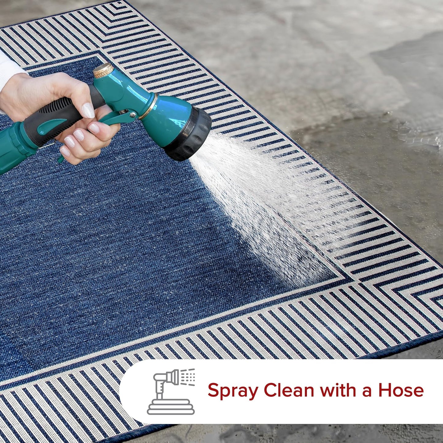 nuLOOM 6' 7" x 9' Outdoor Area Rug, Casual Design With Striped Border, Stain Resistant, Highly Durable, For Patio, Balcony, Bedroom, Living Room, Dining Room, Bathroom, Navy