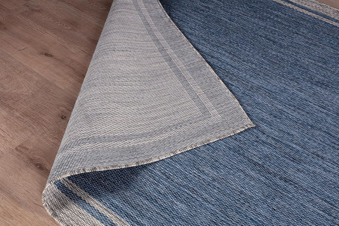 CAMILSON Outdoor Rug, 9x12 Bordered Navy Blue Gray Modern Large Area Rugs for Indoor and Outdoor Patios, Porches Waterproof Washable Porch Deck Outside Carpet (Bordered Navy, 9 x 12)